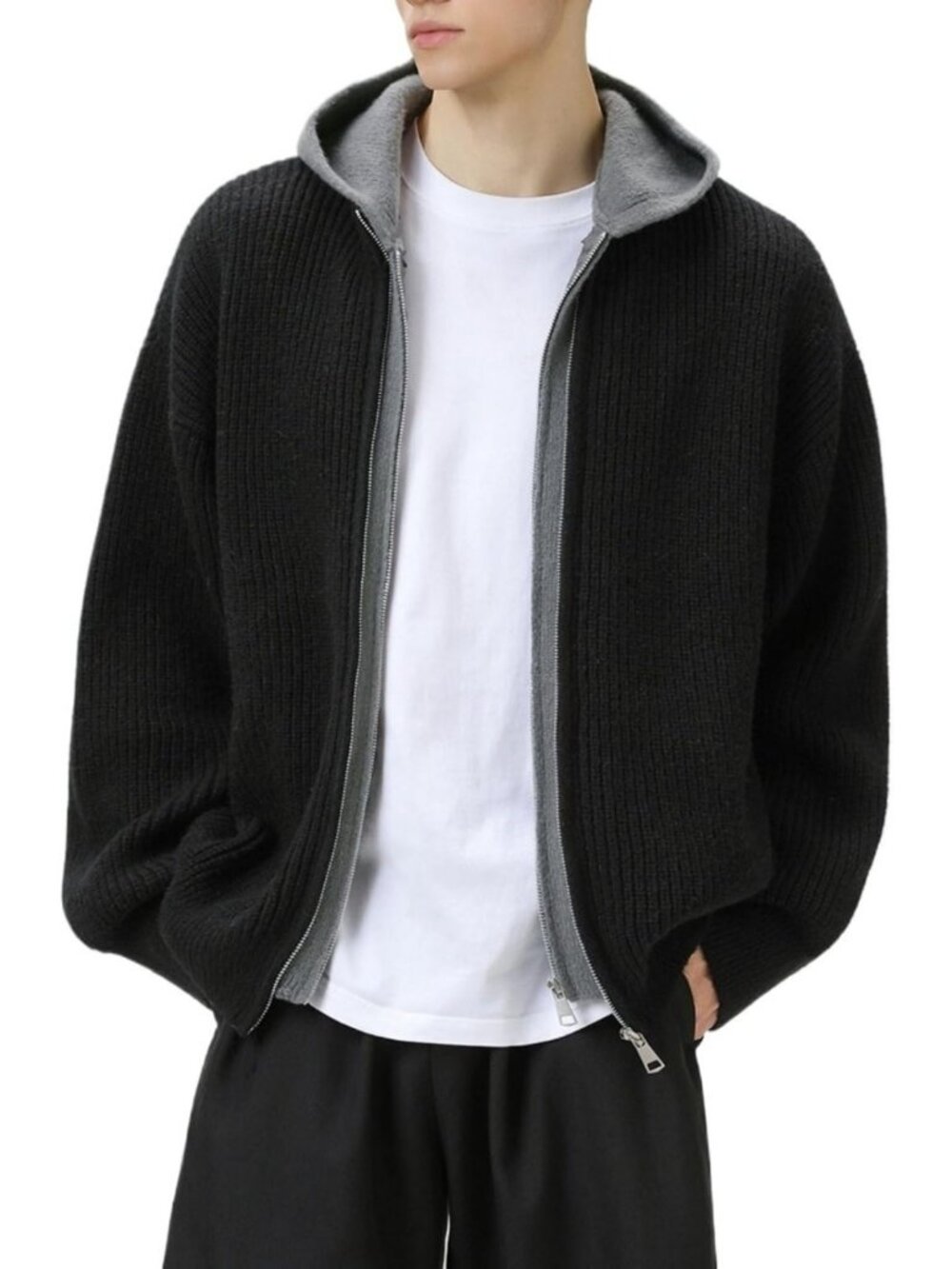 Cozy Y2K Zip-Up Knit Hoodie | Grunge Aesthetic Chunky Sweater Cardigan Coat